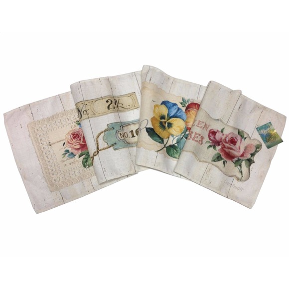 Flower Market Table Runner Topper Garden Dozen Roses Pansies Woven White NEW - Picture 1 of 2